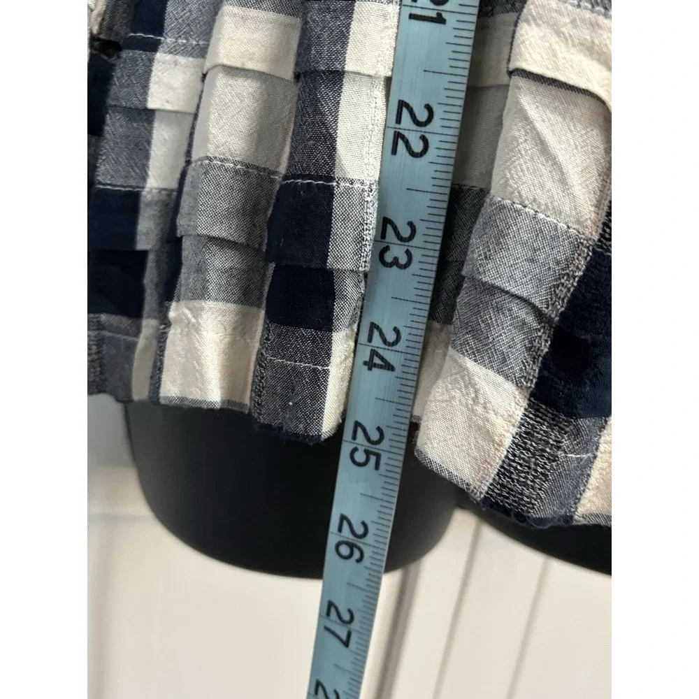 American Eagle Blue/White Plaid Buttons Tiered Long Sleeve Size‎ S Flowy Ruffles